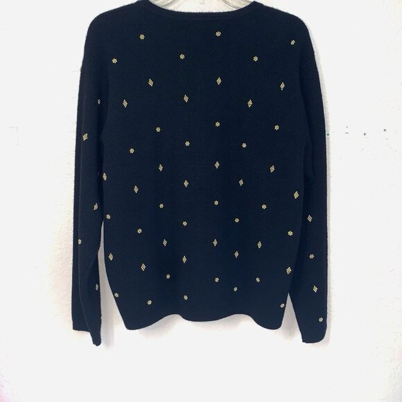 Vintage Talbots Soft Merino Wool Cardigan Black With Bead Clusters Womens Large - Picture 3 of 9